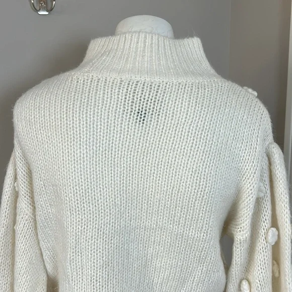 Farm Rio Floral Applique Lantern Sleeve Sweater Cream Mock Neck Trendy Sz S - Picture 8 of 16